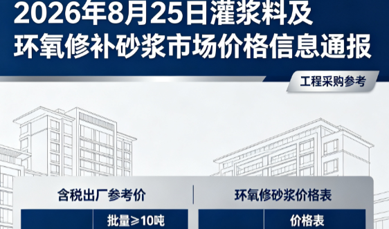 荣邦乡2026年8月25日灌浆料及环氧修补砂浆市场价格信息通报
